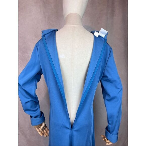 Vintage 1970s Mod Blue Poly Long Sleeve Dress MCM GoGo Retro Disco Plus Size - Picture 5 of 7